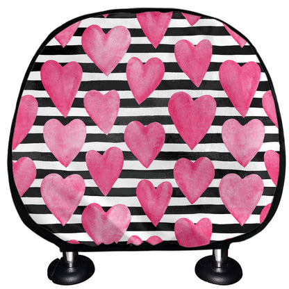 Black And White Striped Heart Print Car Headrest Covers