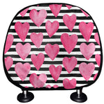 Black And White Striped Heart Print Car Headrest Covers