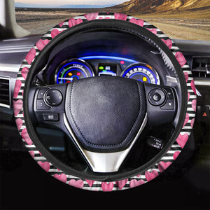 Black And White Striped Heart Print Car Steering Wheel Cover