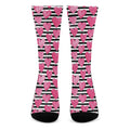 Black And White Striped Heart Print Crew Socks