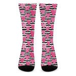 Black And White Striped Heart Print Crew Socks