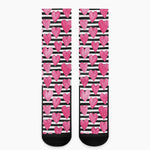 Black And White Striped Heart Print Crew Socks