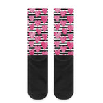 Black And White Striped Heart Print Crew Socks