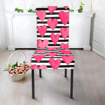 Black And White Striped Heart Print Dining Chair Slipcover