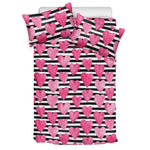 Black And White Striped Heart Print Duvet Cover Bedding Set