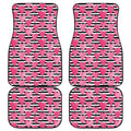 Black And White Striped Heart Print Front and Back Car Floor Mats