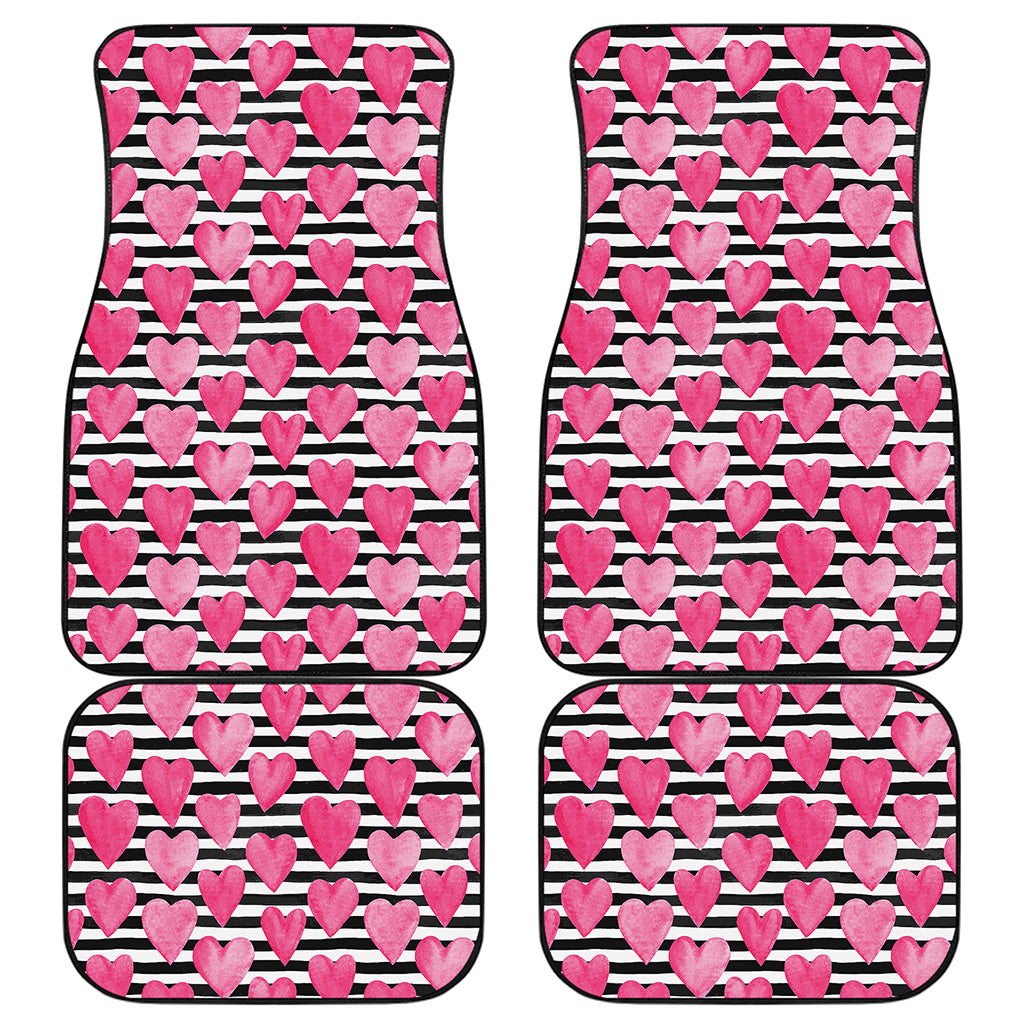 Black And White Striped Heart Print Front and Back Car Floor Mats