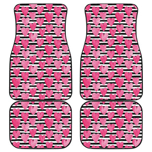 Black And White Striped Heart Print Front and Back Car Floor Mats