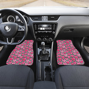 Black And White Striped Heart Print Front and Back Car Floor Mats