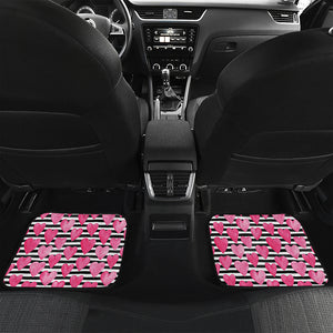 Black And White Striped Heart Print Front and Back Car Floor Mats