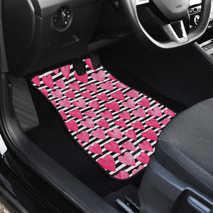 Black And White Striped Heart Print Front and Back Car Floor Mats