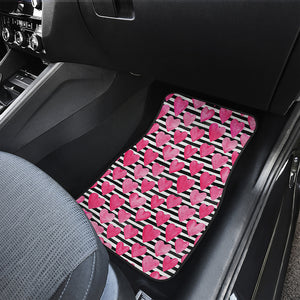 Black And White Striped Heart Print Front and Back Car Floor Mats