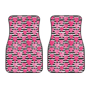 Black And White Striped Heart Print Front Car Floor Mats