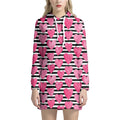 Black And White Striped Heart Print Pullover Hoodie Dress