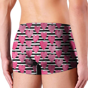 Black And White Striped Heart Print Men's Boxer Briefs