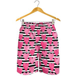 Black And White Striped Heart Print Men's Shorts