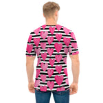 Black And White Striped Heart Print Men's T-Shirt