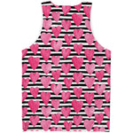 Black And White Striped Heart Print Men's Tank Top