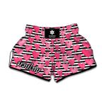 Black And White Striped Heart Print Muay Thai Boxing Shorts