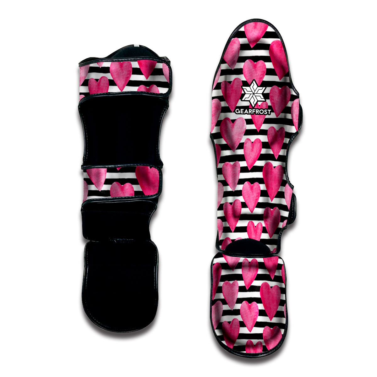 Black And White Striped Heart Print Muay Thai Shin Guard