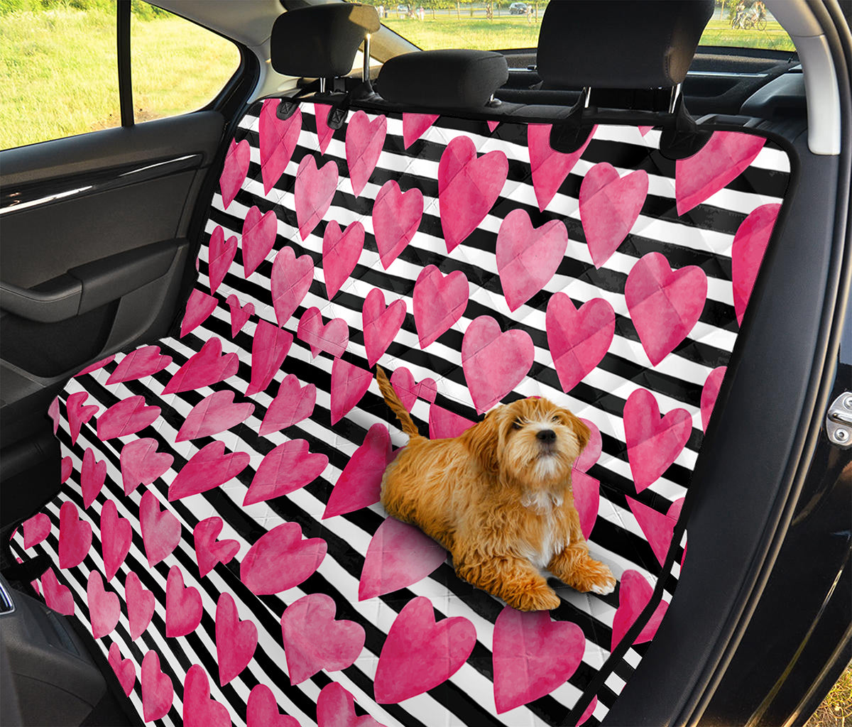 Black And White Striped Heart Print Pet Car Back Seat Cover