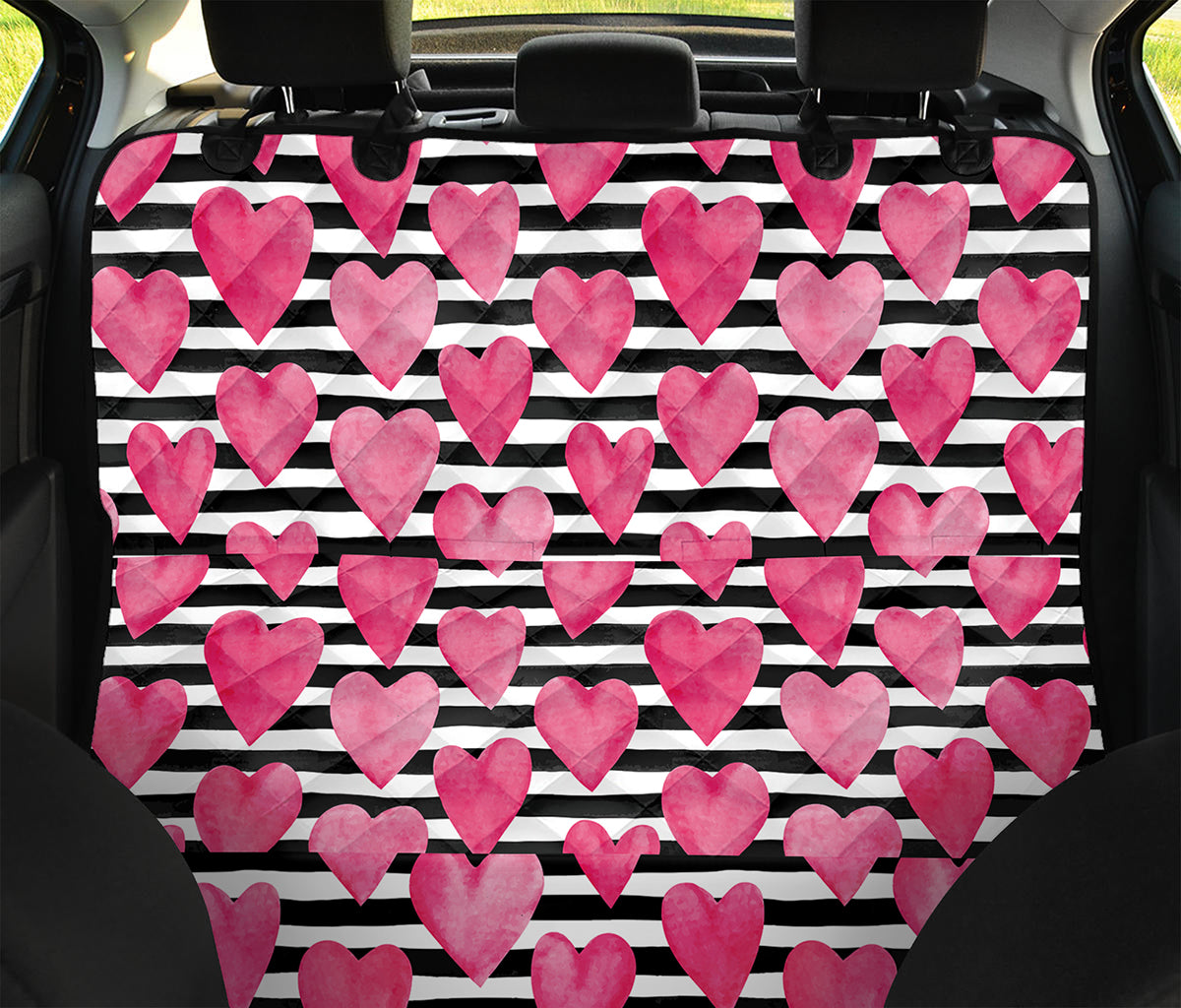 Black And White Striped Heart Print Pet Car Back Seat Cover