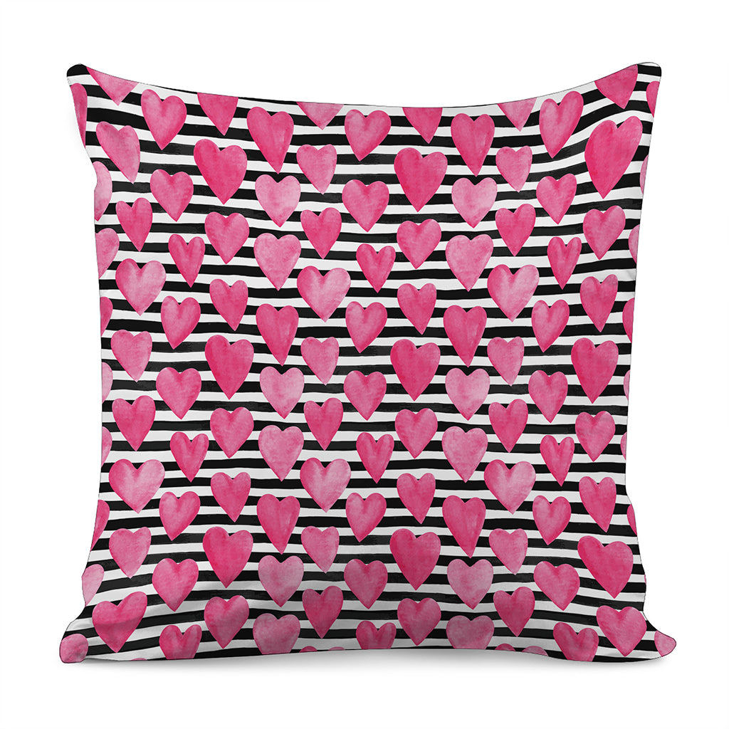 Black And White Striped Heart Print Pillow Cover