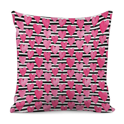 Black And White Striped Heart Print Pillow Cover