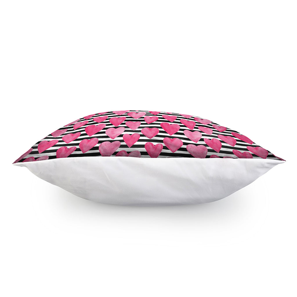 Black And White Striped Heart Print Pillow Cover