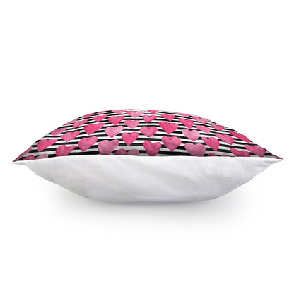 Black And White Striped Heart Print Pillow Cover