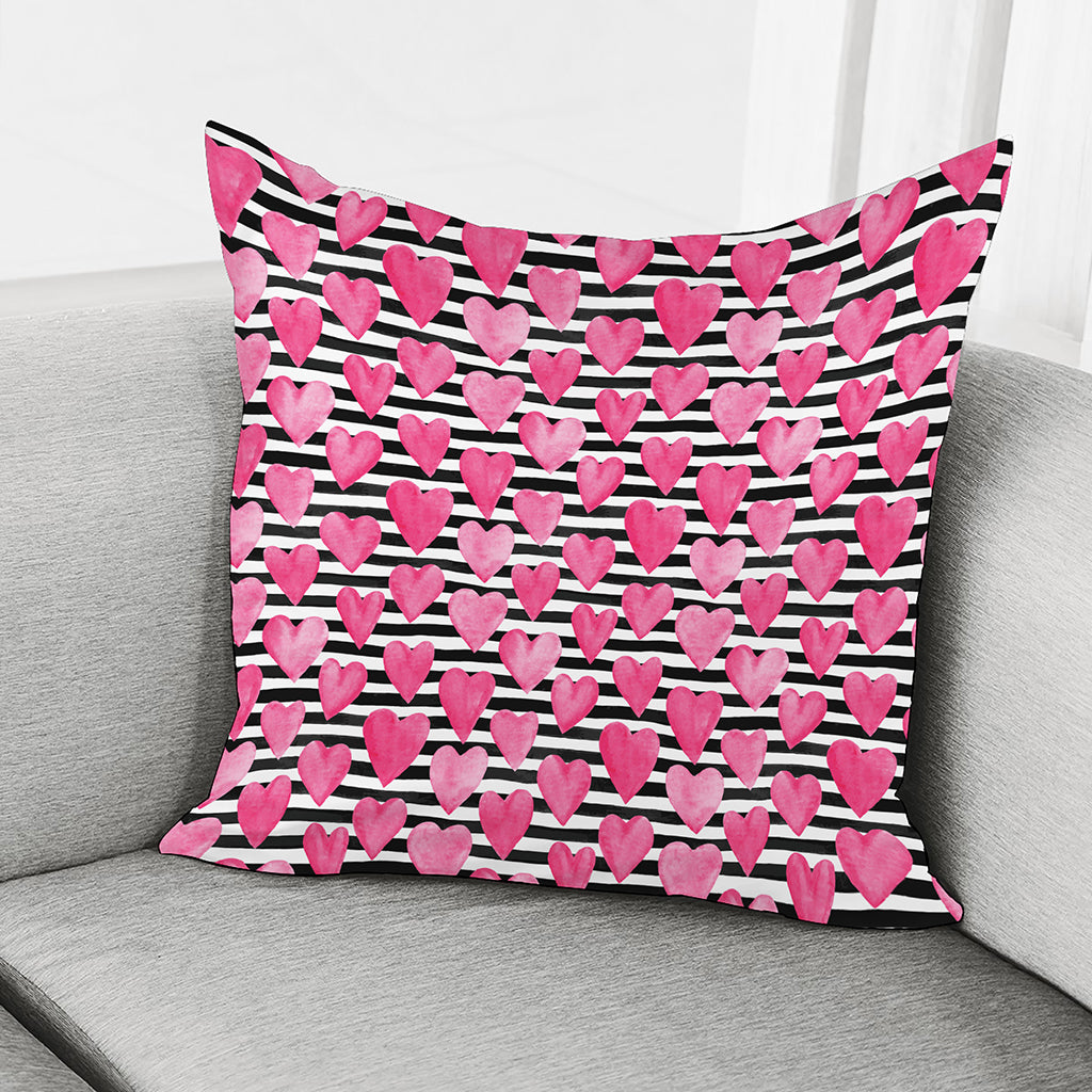 Black And White Striped Heart Print Pillow Cover