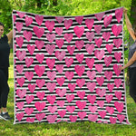 Black And White Striped Heart Print Quilt
