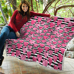 Black And White Striped Heart Print Quilt