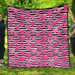 Black And White Striped Heart Print Quilt