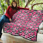 Black And White Striped Heart Print Quilt