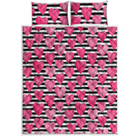 Black And White Striped Heart Print Quilt Bed Set
