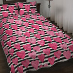 Black And White Striped Heart Print Quilt Bed Set