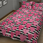 Black And White Striped Heart Print Quilt Bed Set