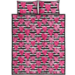 Black And White Striped Heart Print Quilt Bed Set