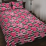 Black And White Striped Heart Print Quilt Bed Set