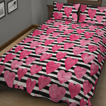 Black And White Striped Heart Print Quilt Bed Set