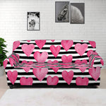 Black And White Striped Heart Print Sofa Cover