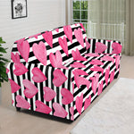 Black And White Striped Heart Print Sofa Cover