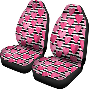 Black And White Striped Heart Print Universal Fit Car Seat Covers