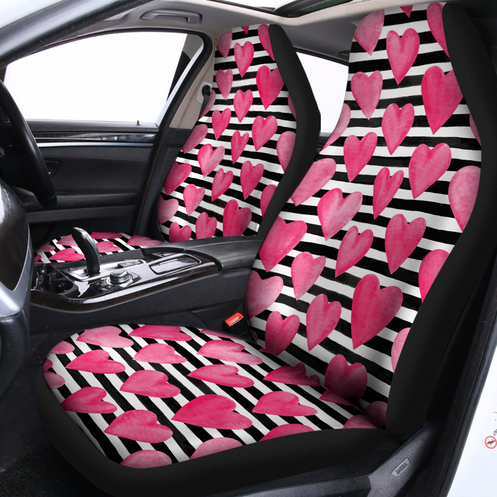 Black And White Striped Heart Print Universal Fit Car Seat Covers