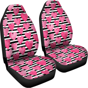 Black And White Striped Heart Print Universal Fit Car Seat Covers