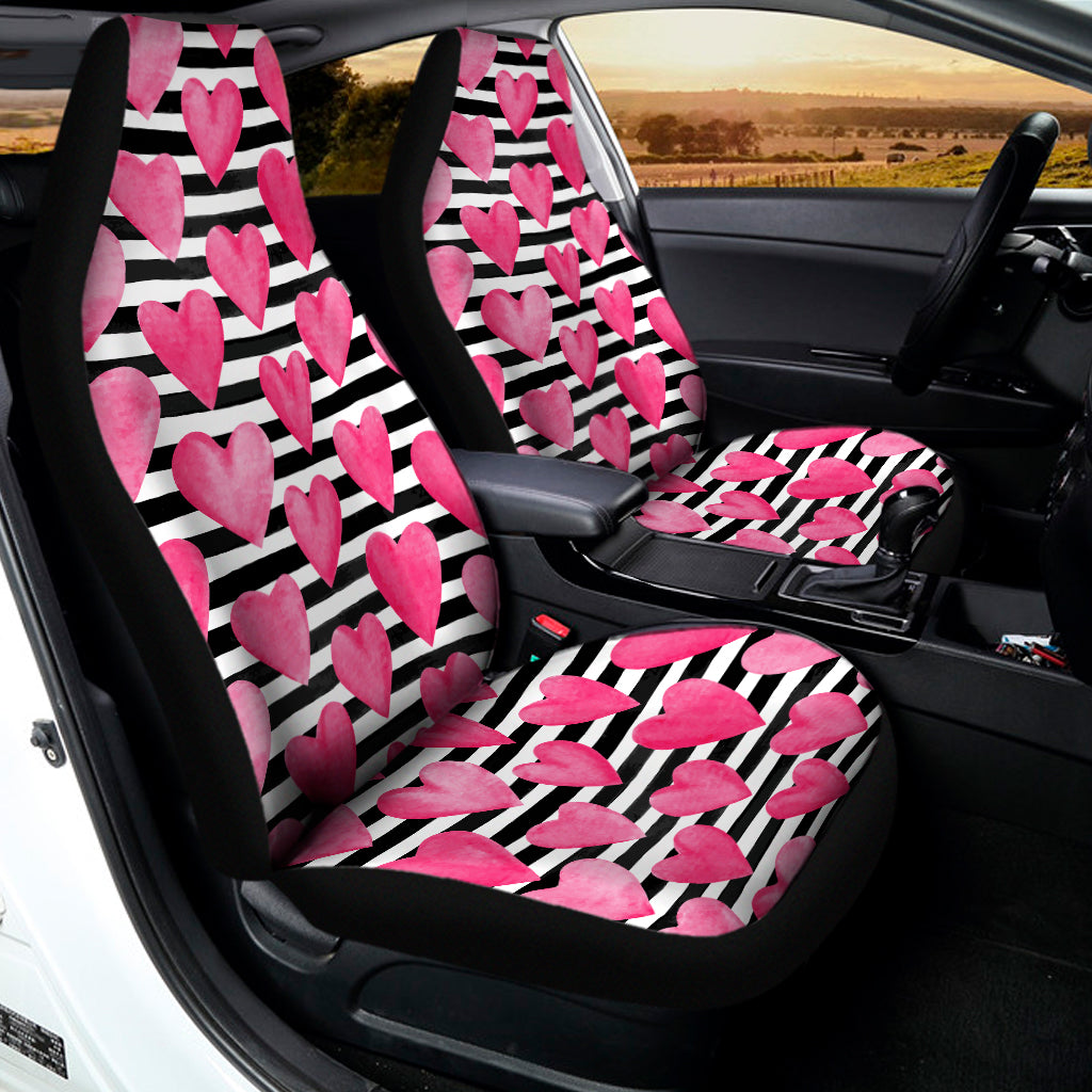 Black And White Striped Heart Print Universal Fit Car Seat Covers