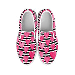 Black And White Striped Heart Print White Slip On Shoes