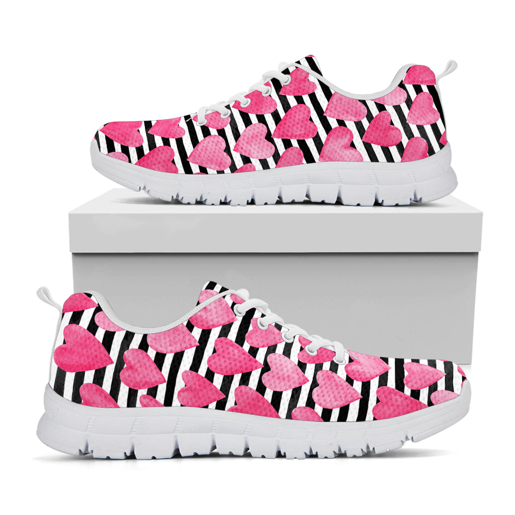 Black And White Striped Heart Print White Sneakers