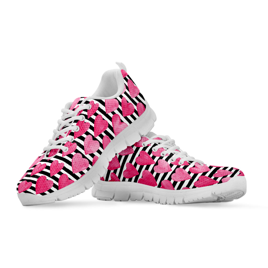 Black And White Striped Heart Print White Sneakers